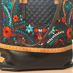 Consuela Embroidered Black Floral Tote Bag